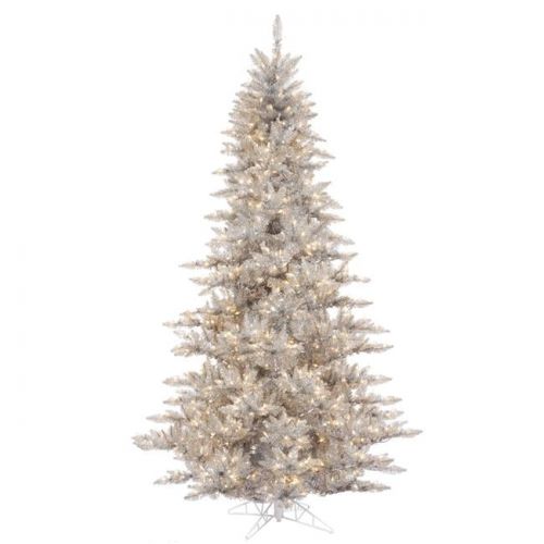  Vickerman 7.5 Silver Tinsel Fir Artificial Christmas Tree with 750 Warm White LED Lights