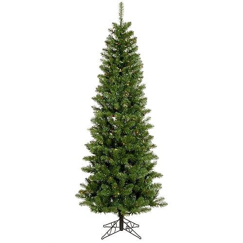  Vickerman Pre-Lit 7.5 x 36 Salem Pencil Pine LED Artificial Christmas Tree, Green, Multi-Colored Lights