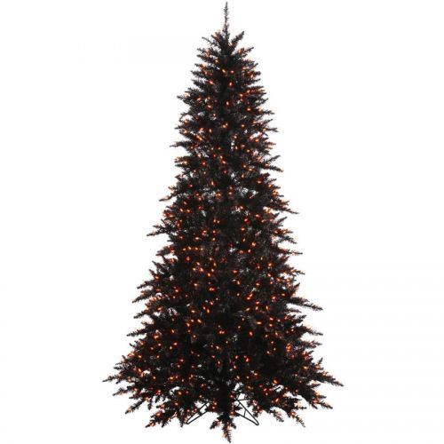  Vickerman 4.5 Black Fir Slim Artificial Christmas Tree with 250 Orange LED Lights