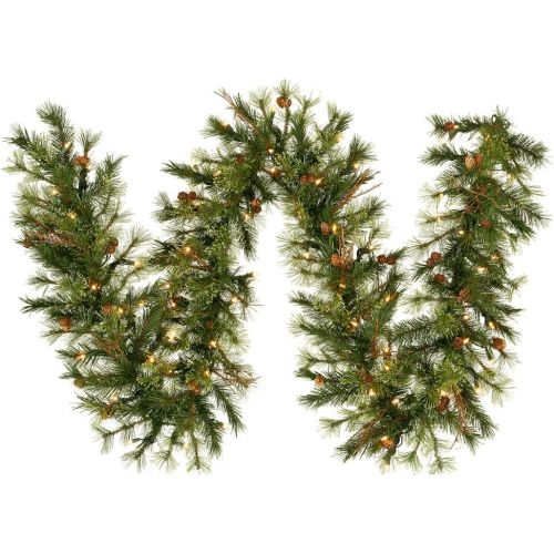  Vickerman Pre-Lit Mixed Country Pine Garland with 70 Clear Dura-Lit Lights, 6-Feet, Green