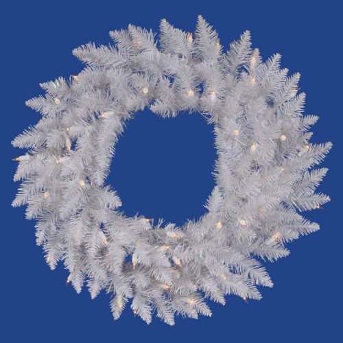  Vickerman 60 Pre-Lit Sparkle White Spruce Artificial Christmas Wreath - Clear Lights