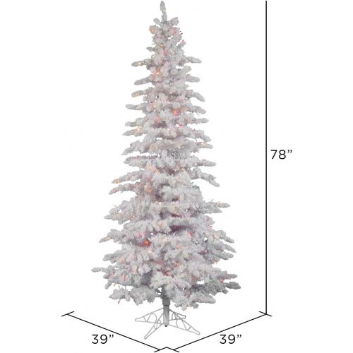  Vickerman Pre-Lit Slim Tree with 300 Multicolored Italian LED Lights, 6.5-Feet, Flocked White on White