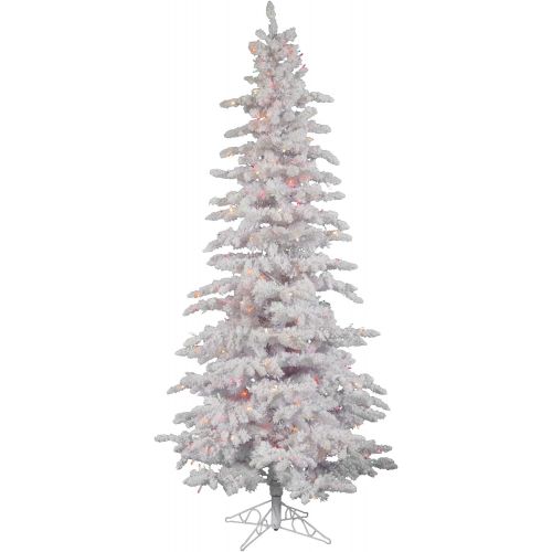  Vickerman Pre-Lit Slim Tree with 300 Multicolored Italian LED Lights, 6.5-Feet, Flocked White on White