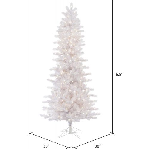  Vickerman Pre-Lit Slim Pine Tree with 400 Warm White Italian LED Lights, 6.5-Feet, Crystal White