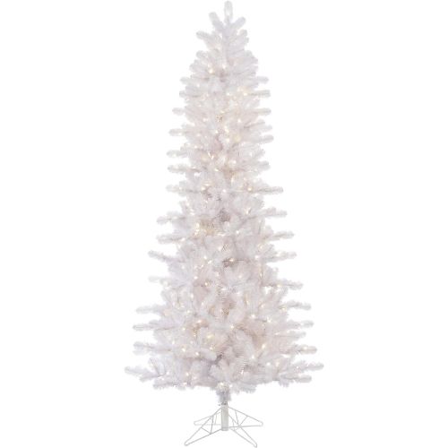  Vickerman Pre-Lit Slim Pine Tree with 400 Warm White Italian LED Lights, 6.5-Feet, Crystal White