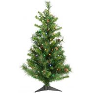Vickerman Pre-Lit Cheyenne Pine Tree with Pinecones and 100 Multicolored Italian LED Lights, 3-Feet, Green
