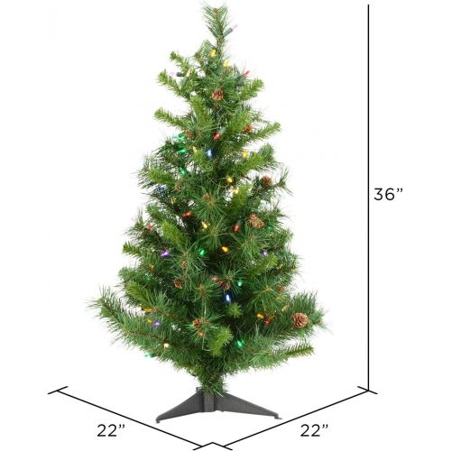  Vickerman Pre-Lit Cheyenne Pine Tree with Pinecones and 100 Multicolored Italian LED Lights, 3-Feet, Green