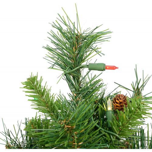  Vickerman Pre-Lit Cheyenne Pine Tree with Pinecones and 100 Multicolored Italian LED Lights, 3-Feet, Green