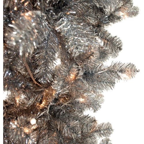  Vickerman Silver Upside Down Artificial Christmas Tree with 250 Warm White LED Lights, 5.5 x 38