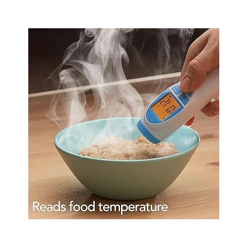 빅스 Vicks Forehead No-Touch 3 in 1 Thermometer LCD Display, Infrared/Non-Contact - Professional Accuracy 2 Seconds - for Food Oven Hot Water Kids Baby Adults Fever Alarm, Whole Family Home/Office