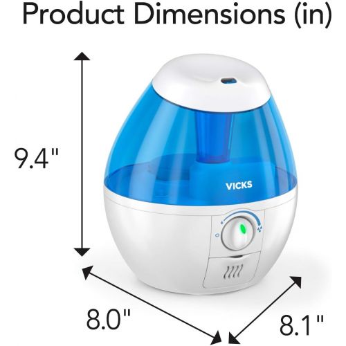 빅스 Vicks Mini Filter-Free Cool Mist Humidifier, Small Room, .5 Gallon Tank, Blue  Visible Mist Small Humidifier for Bedrooms, Baby Nurseries and More, Works with Vicks VapoPads