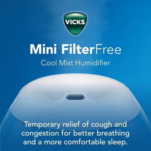빅스 Vicks Mini Filter-Free Cool Mist Humidifier, Small Room, .5 Gallon Tank, Blue  Visible Mist Small Humidifier for Bedrooms, Baby Nurseries and More, Works with Vicks VapoPads