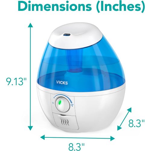 빅스 Vicks Mini Filter-Free Cool Mist Humidifier, Small Room, .5 Gallon Tank, Blue  Visible Mist Small Humidifier for Bedrooms, Baby Nurseries and More, Works with Vicks VapoPads