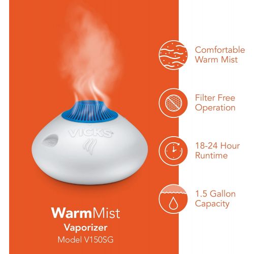 빅스 [아마존베스트]Vicks Warm Steam Vaporizer, Small to Medium Rooms, 1.5 Gallon Tank  Warm Mist Humidifier for Baby and Kids Rooms with Night Light, Works with Vicks VapoPads and VapoSteam