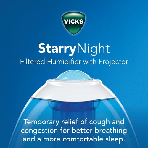 빅스 Vicks Starry Night Filtered Cool Mist Humidifier, Medium to Large Rooms, 1 Gallon Tank ? Cool Mist Humidifier for Baby and Kids Rooms with Light Up Star Night Light Display, Works