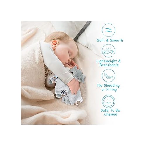  Vicloon Baby Security Blanket, Elephant Security Blanket for Babies with Tags & Teether, Soft Blanket for Baby Boys and Girls, Baby Snuggle Toy Baby Elephant Stuffed Animal (Color)