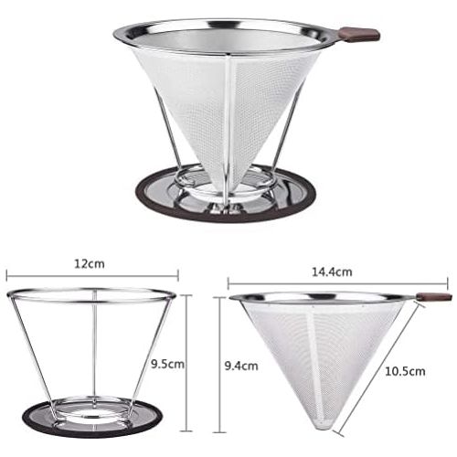  Vicloon Edelstahl wiederverwendbare Kaffee Filter mit Tassenhalterung Dripper zum Aufbruehen fuer bis zu 4 Tassen