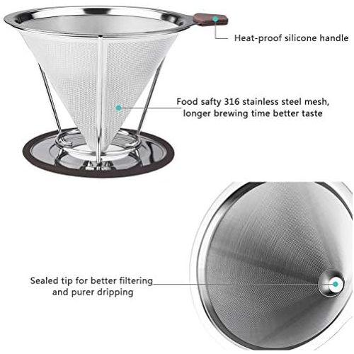  Vicloon Edelstahl wiederverwendbare Kaffee Filter mit Tassenhalterung Dripper zum Aufbruehen fuer bis zu 4 Tassen