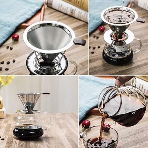  Vicloon Edelstahl wiederverwendbare Kaffee Filter mit Tassenhalterung Dripper zum Aufbruehen fuer bis zu 4 Tassen