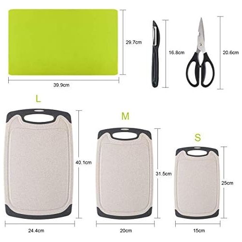  [아마존베스트]Vicloon Chopping Boards Set of 3 Plastic Chopping Board with Juice Grooves and Non-Slip Handles, Antibacterial, Dishwasher Safe, 3 Sizes Can Be Used for Fish, Meat, Vegetables, Fru