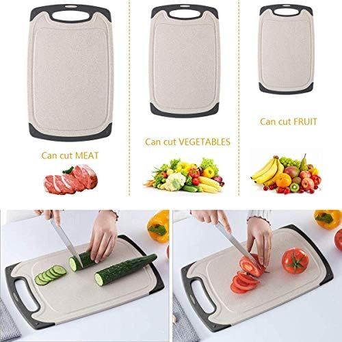  [아마존베스트]Vicloon Chopping Boards Set of 3 Plastic Chopping Board with Juice Grooves and Non-Slip Handles, Antibacterial, Dishwasher Safe, 3 Sizes Can Be Used for Fish, Meat, Vegetables, Fru