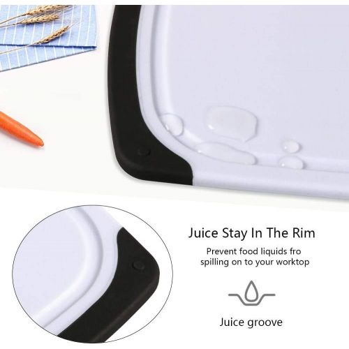  [아마존베스트]Vicloon Chopping Boards Set of 3 Plastic Chopping Board with Juice Grooves and Non-Slip Handles, Antibacterial, Dishwasher Safe, 3 Sizes Can Be Used for Fish, Meat, Vegetables, Fru