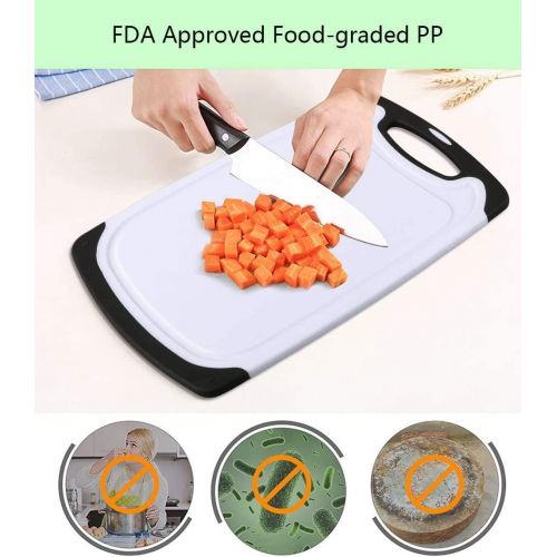  [아마존베스트]Vicloon Chopping Boards Set of 3 Plastic Chopping Board with Juice Grooves and Non-Slip Handles, Antibacterial, Dishwasher Safe, 3 Sizes Can Be Used for Fish, Meat, Vegetables, Fru