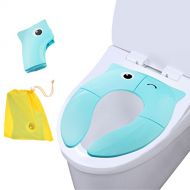 [아마존베스트]Vicsou VICSOU Foldable Potty Training Seat, Baby Travel Toilet Seat Covers Liners with Carry Bag, Upgrade Non Slip Silicone Design for Babies, Toddlers and Kids On The Go (Blue)