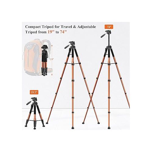  VICTIV Tripod 74” Camera Tripod for Cell Phone, Aluminum Professional Heavy Duty Camera Tripod Stand, Tripod for Camera DSLR SLR with Carry Bag, Compatible with Canon Nikon iPhone