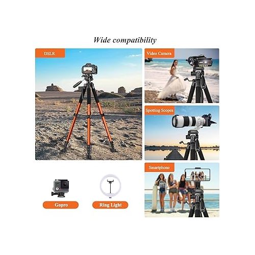  VICTIV Tripod 74” Camera Tripod for Cell Phone, Aluminum Professional Heavy Duty Camera Tripod Stand, Tripod for Camera DSLR SLR with Carry Bag, Compatible with Canon Nikon iPhone