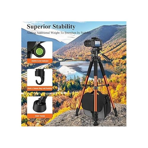  VICTIV Tripod 74” Camera Tripod for Cell Phone, Aluminum Professional Heavy Duty Camera Tripod Stand, Tripod for Camera DSLR SLR with Carry Bag, Compatible with Canon Nikon iPhone