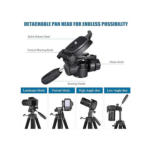  VICTIV 74” Camera Tripod, Tripod for Camera and Phone, Aluminum Heavy Duty Tripod Stand for Canon Nikon with Carry Bag and Phone Holder, Compatible with DSLR, iPhone, Spotting Scopes, Max Load 15 Lb