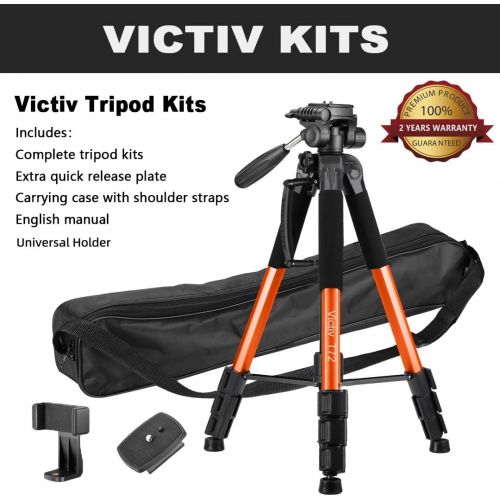  Victiv 72-inch Tall Tripod for Camera Phone, Durable Aluminum Stand Lightweight Monopod for YouTube Videos, Live Webcasts with 2 Quick Release Plates 12 lbs Load for Travel and Wor