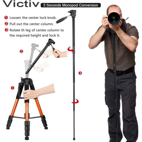  Victiv 72-inch Tall Tripod for Camera Phone, Durable Aluminum Stand Lightweight Monopod for YouTube Videos, Live Webcasts with 2 Quick Release Plates 12 lbs Load for Travel and Wor