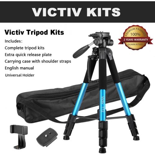  Victiv 72-inch Camera Tripod Aluminum T72 with Phone Tripod Mount- Lightweight Tripod & Monopod Compact for Travel with 2 Quick Release Plates for Canon Nikon DSLR Video Shooting -