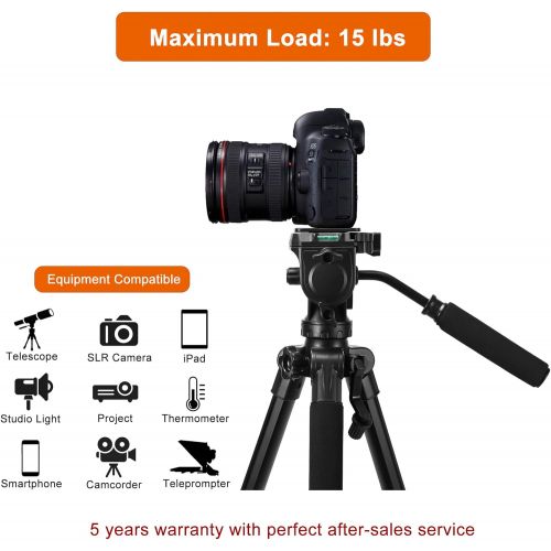  Victiv Tripod, 75 inch Tripod for Camera 15 lbs Loads with Fluid Head, 2 Quick Release Mounts and Tablet & Phone Mount