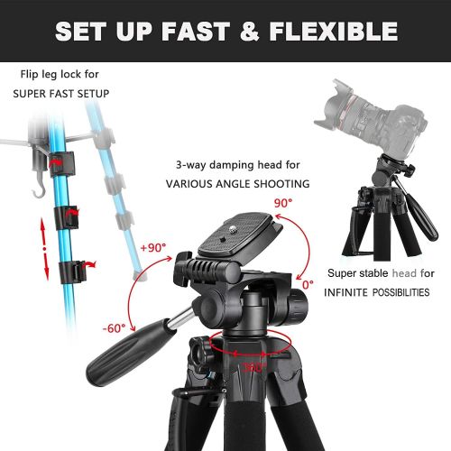  Victiv 72-inch Camera Tripod Aluminum T72 with Phone Tripod Mount- Lightweight Tripod & Monopod Compact for Travel with 2 Quick Release Plates for Canon Nikon DSLR Video Shooting -