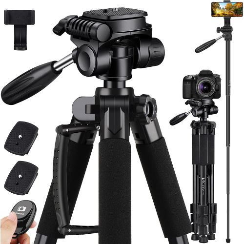  Victiv 72-inch Camera Tripod Aluminum Monopod T72 Max. Height 182 cm - Lightweight and Compact for Travel with 3-Way Swivel Head and 2 Quick Release Plates for Canon Nikon DSLR Vid