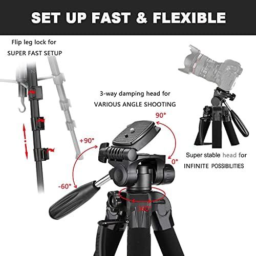  Victiv 72-inch Camera Tripod Aluminum Monopod T72 Max. Height 182 cm - Lightweight and Compact for Travel with 3-Way Swivel Head and 2 Quick Release Plates for Canon Nikon DSLR Vid