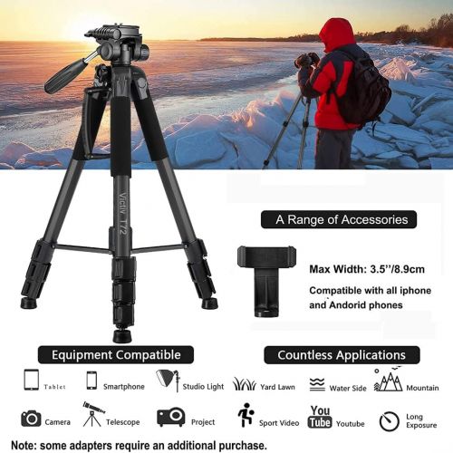  Victiv 72-inch Camera Tripod Aluminum Monopod T72 Max. Height 182 cm - Lightweight and Compact for Travel with 3-Way Swivel Head and 2 Quick Release Plates for Canon Nikon DSLR Vid