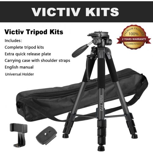 Victiv 72-inch Camera Tripod Aluminum Monopod T72 Max. Height 182 cm - Lightweight and Compact for Travel with 3-Way Swivel Head and 2 Quick Release Plates for Canon Nikon DSLR Vid