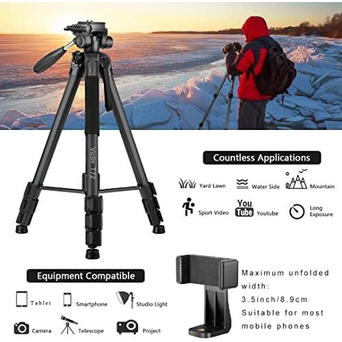  Victiv 72-inch Camera Tripod Aluminum Monopod T72 Max. Height 182 cm - Lightweight and Compact for Travel with 3-Way Swivel Head and 2 Quick Release Plates for Canon Nikon DSLR Vid