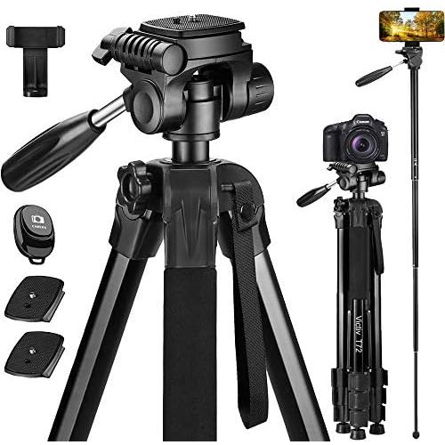  Victiv 72-inch Camera Tripod Aluminum Monopod T72 Max. Height 182 cm - Lightweight and Compact for Travel with 3-Way Swivel Head and 2 Quick Release Plates for Canon Nikon DSLR Vid