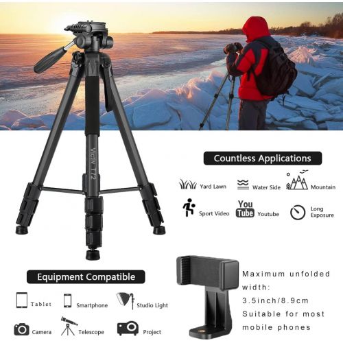  Victiv 72-inch Camera Tripod Aluminum Monopod T72 Max. Height 182 cm - Lightweight and Compact for Travel with 3-Way Swivel Head and 2 Quick Release Plates for Canon Nikon DSLR Vid