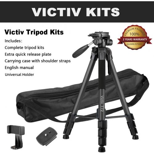  Victiv 72-inch Camera Tripod Aluminum Monopod T72 Max. Height 182 cm - Lightweight and Compact for Travel with 3-Way Swivel Head and 2 Quick Release Plates for Canon Nikon DSLR Vid