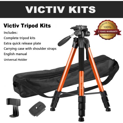  Victiv 72-inch Tall Tripod for Camera Phone, Durable Aluminum Stand Lightweight Monopod for YouTube Videos, Live Webcasts with 2 Quick Release Plates 12 lbs Load for Travel and Wor