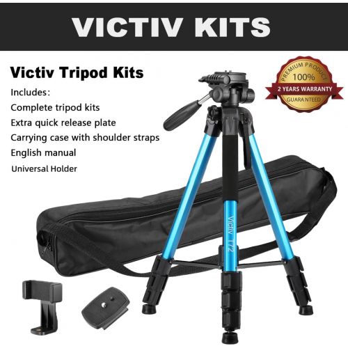  Victiv 72-inch Camera Tripod Aluminum T72 with Phone Tripod Mount- Lightweight Tripod & Monopod Compact for Travel with 2 Quick Release Plates for Canon Nikon DSLR Video Shooting -