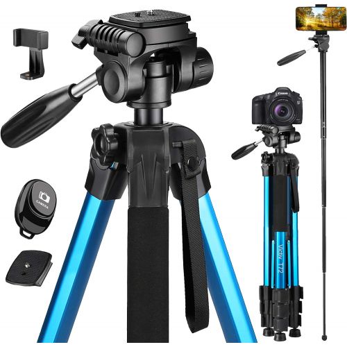  Victiv 72-inch Camera Tripod Aluminum T72 with Phone Tripod Mount- Lightweight Tripod & Monopod Compact for Travel with 2 Quick Release Plates for Canon Nikon DSLR Video Shooting -