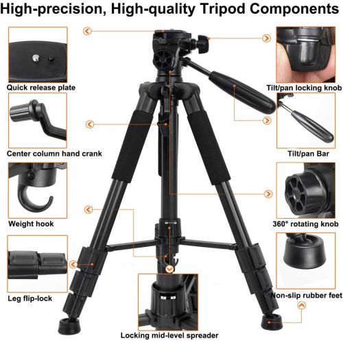  62 inch Aluminum Tripod for Camera, Victiv Mobile Phone Tripod with Smartphone Adapter and Extra Quick Release Plate for Travel and Work