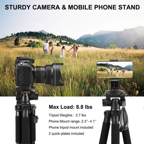  62 inch Aluminum Tripod for Camera, Victiv Mobile Phone Tripod with Smartphone Adapter and Extra Quick Release Plate for Travel and Work